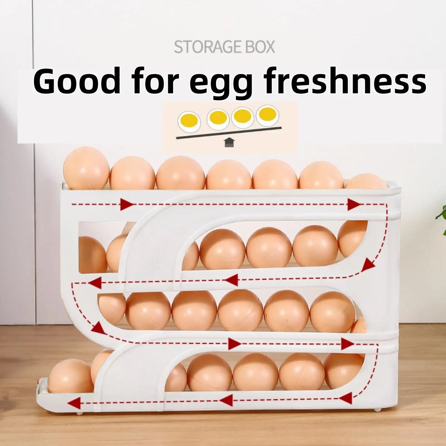 4 Tier Rolling Egg Dispenser Space - Saving Automatic Egg Roller Dispenser Display Rack Organizer for Kitchen Refrigerator Storage - Youlander