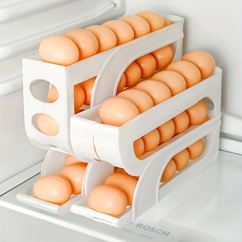 4 Tier Rolling Egg Dispenser Space - Saving Automatic Egg Roller Dispenser Display Rack Organizer for Kitchen Refrigerator Storage - Youlander