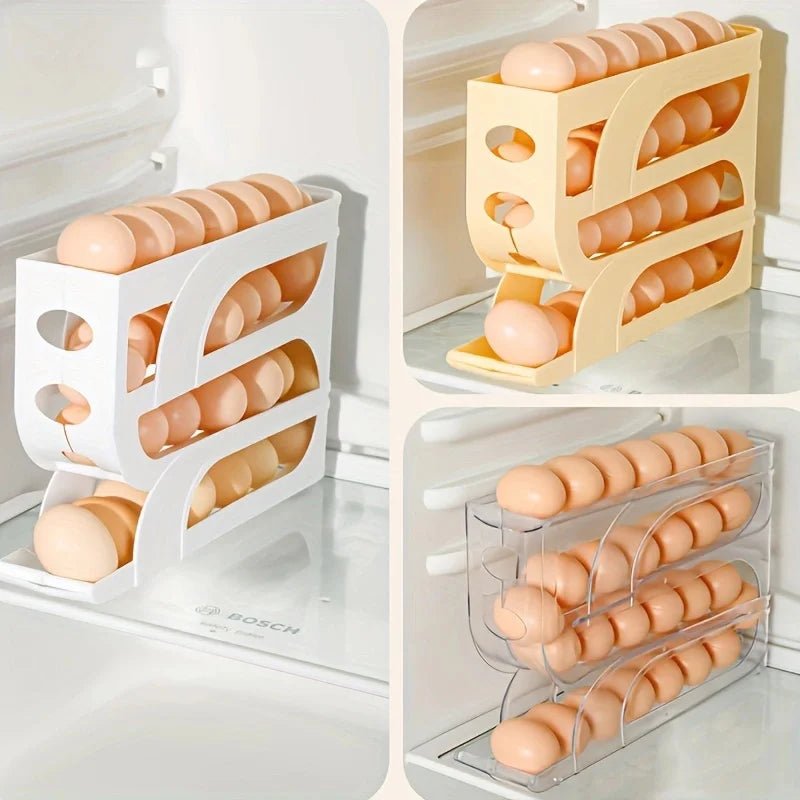 4 Tier Rolling Egg Dispenser Space - Saving Automatic Egg Roller Dispenser Display Rack Organizer for Kitchen Refrigerator Storage - Youlander