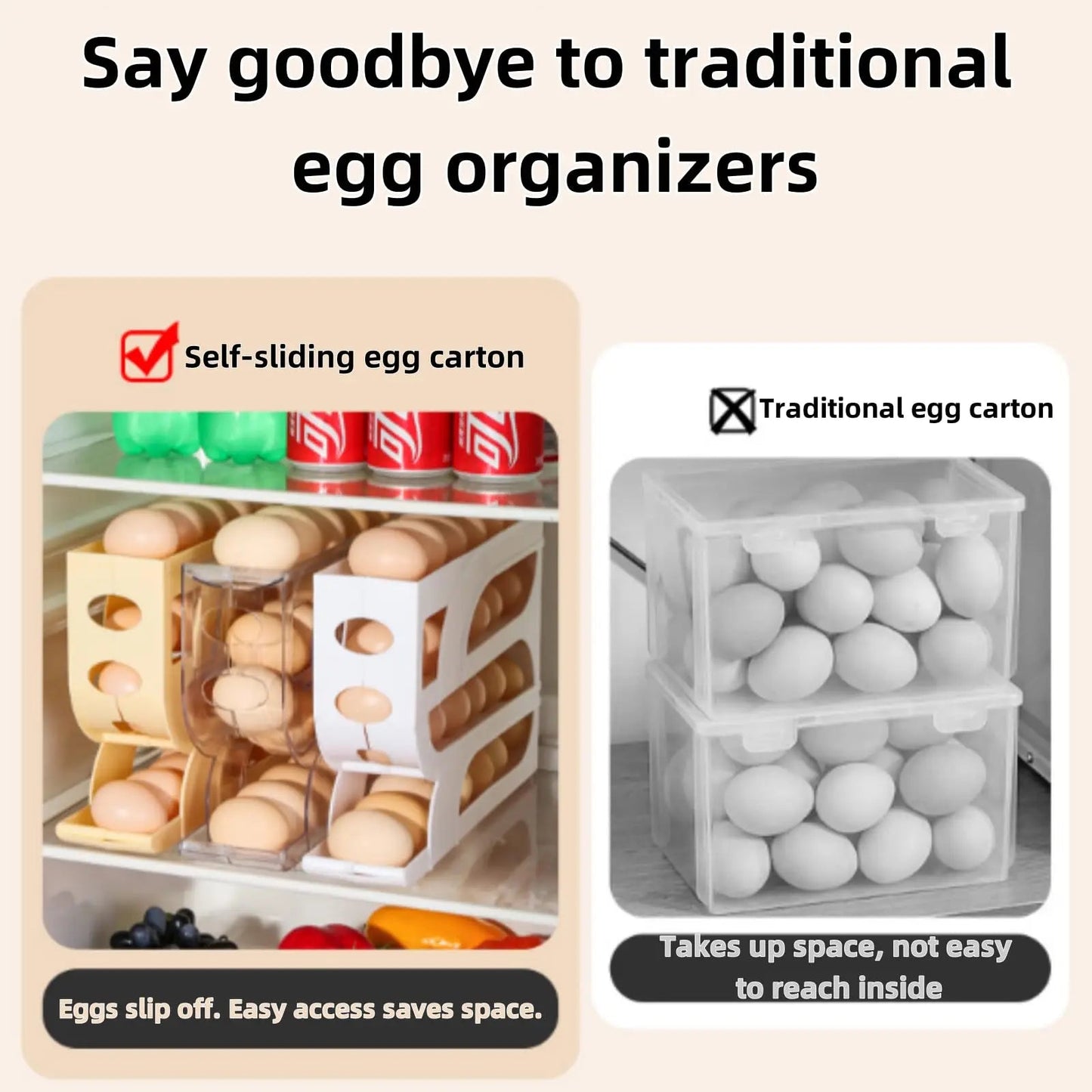 4 Tier Rolling Egg Dispenser Space - Saving Automatic Egg Roller Dispenser Display Rack Organizer for Kitchen Refrigerator Storage - Youlander