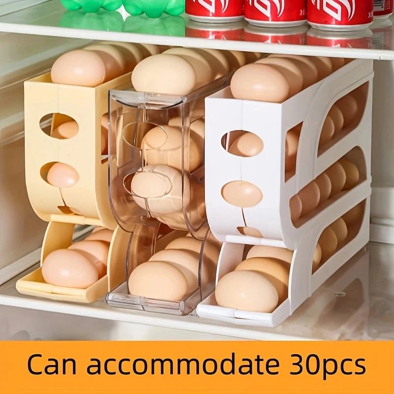 4 Tier Rolling Egg Dispenser Space - Saving Automatic Egg Roller Dispenser Display Rack Organizer for Kitchen Refrigerator Storage - Youlander