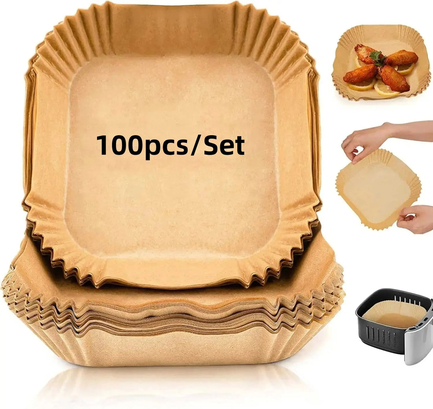 50/100/200pcs Disposable Air Fryer Paper Round/Square Special Paper Food Silicon Oil Paper Air Fryer Liners Baking Paper - Youlander