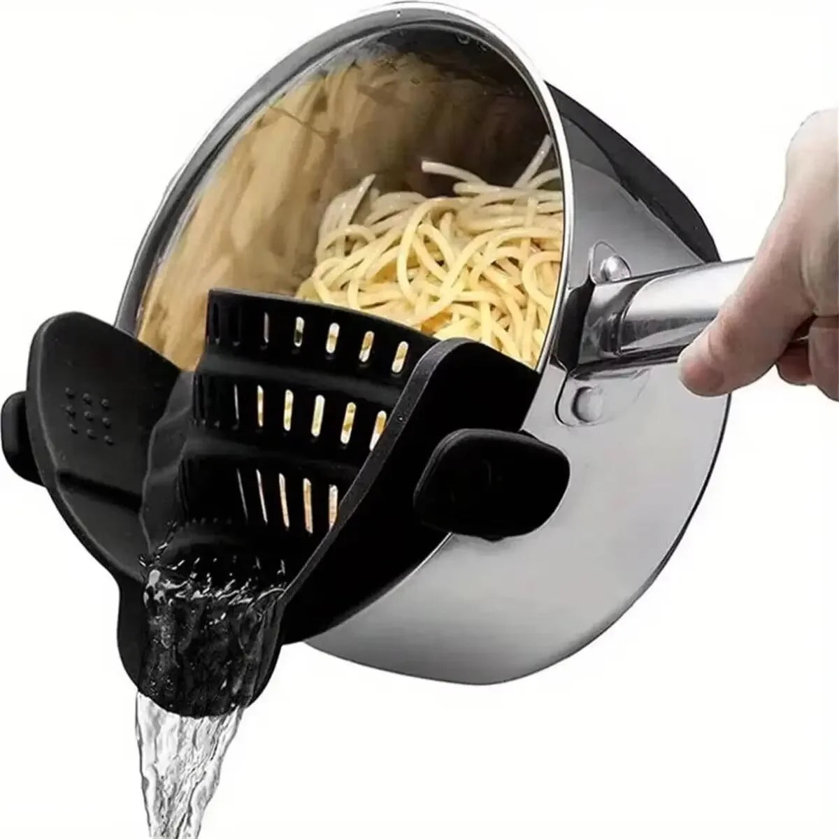 Snap-On Pasta Strainer – Clip for Pots, Pans & Bowls