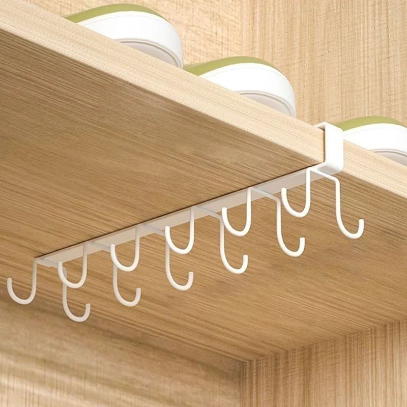 Multifunctional Double - row Storage Hook Wardrobe Cabinet Metal Shelves Hanging Hooks Punch - free Hanging Cup Holder Kitchen Tool - Youlander