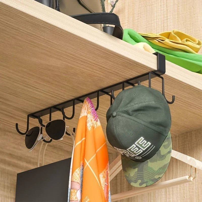 Multifunctional Double - row Storage Hook Wardrobe Cabinet Metal Shelves Hanging Hooks Punch - free Hanging Cup Holder Kitchen Tool - Youlander