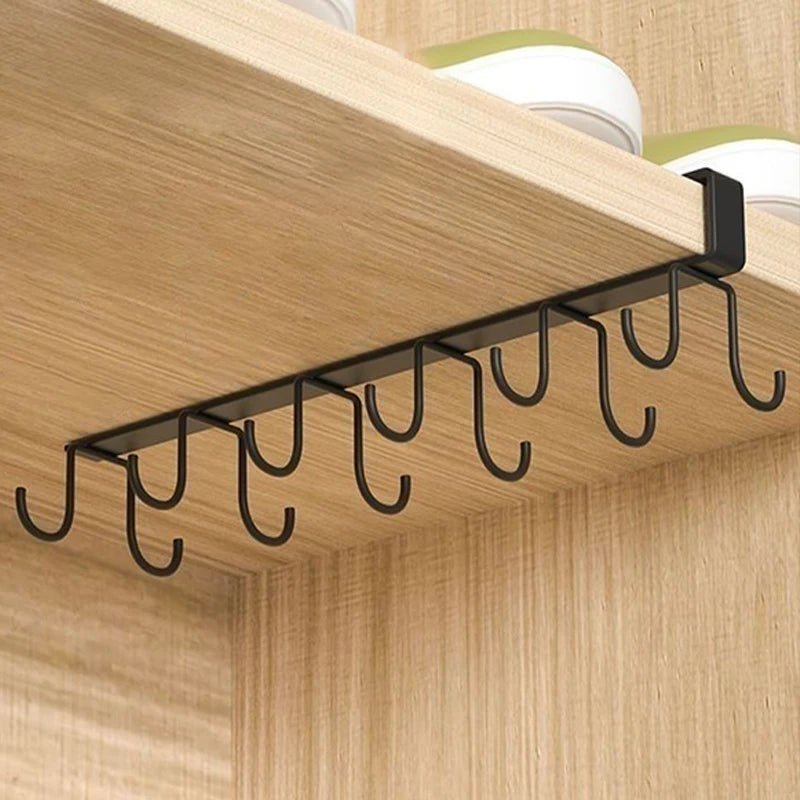 Multifunctional Double - row Storage Hook Wardrobe Cabinet Metal Shelves Hanging Hooks Punch - free Hanging Cup Holder Kitchen Tool - Youlander