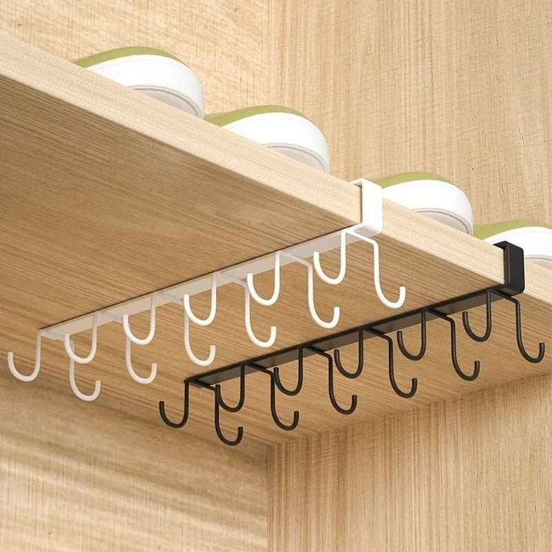 Multifunctional Double - row Storage Hook Wardrobe Cabinet Metal Shelves Hanging Hooks Punch - free Hanging Cup Holder Kitchen Tool - Youlander