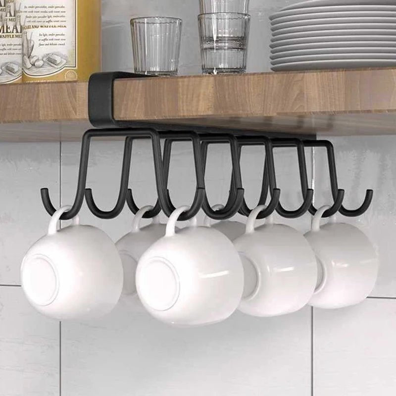 Multifunctional Double - row Storage Hook Wardrobe Cabinet Metal Shelves Hanging Hooks Punch - free Hanging Cup Holder Kitchen Tool - Youlander