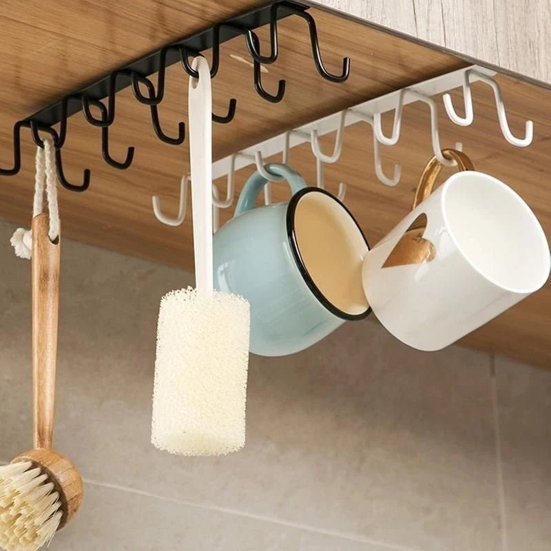 Multifunctional Double - row Storage Hook Wardrobe Cabinet Metal Shelves Hanging Hooks Punch - free Hanging Cup Holder Kitchen Tool - Youlander