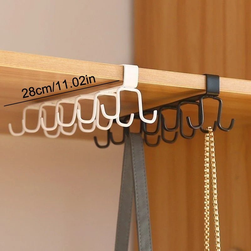 Multifunctional Double - row Storage Hook Wardrobe Cabinet Metal Shelves Hanging Hooks Punch - free Hanging Cup Holder Kitchen Tool - Youlander