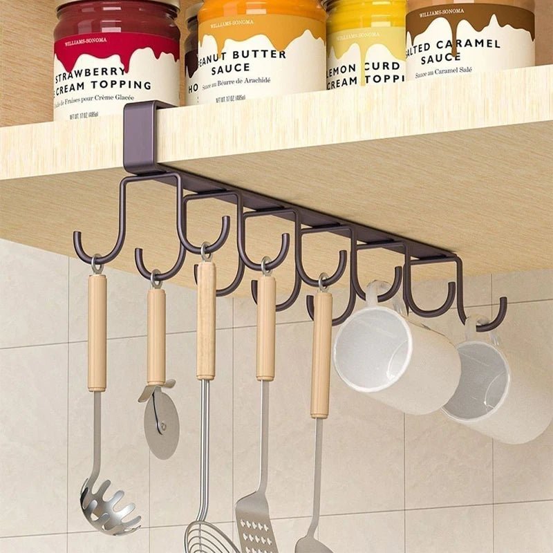 Multifunctional Double - row Storage Hook Wardrobe Cabinet Metal Shelves Hanging Hooks Punch - free Hanging Cup Holder Kitchen Tool - Youlander