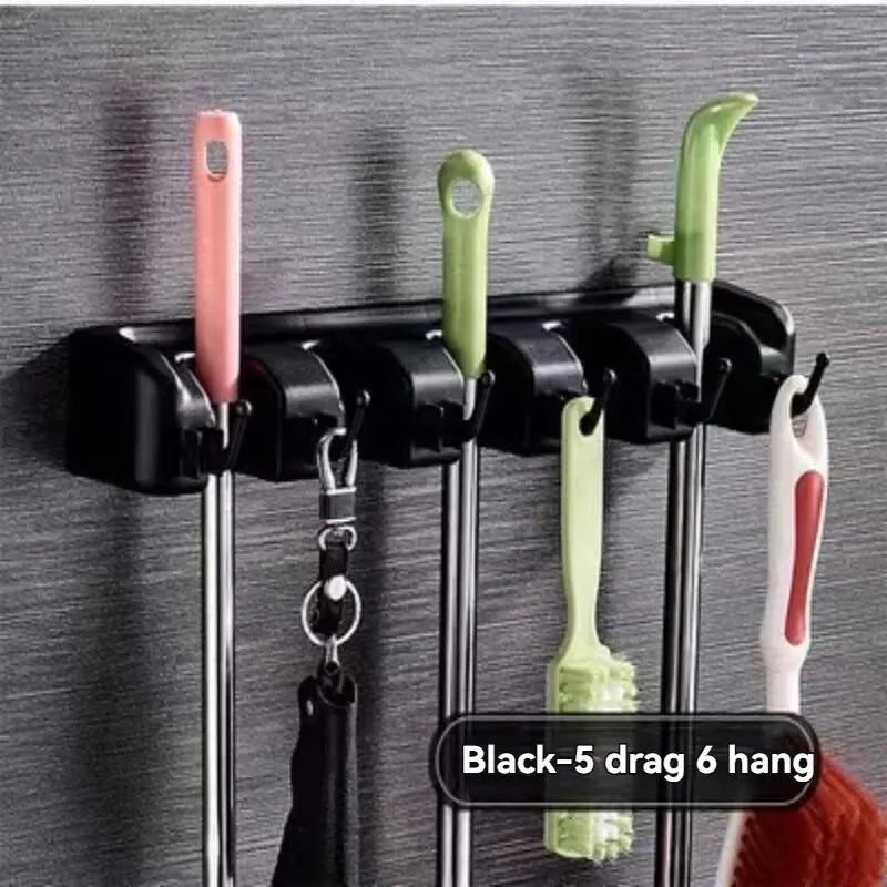 Wall Mounted Broom and Mop Holder – 5 Slot Kitchen Organizer