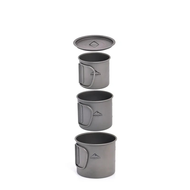 Widesea Camping Mug Titanium Cup Tourist Tableware Picnic Utensils Outdoor Kitchen Equipment Travel Cooking Set Cookware Hiking