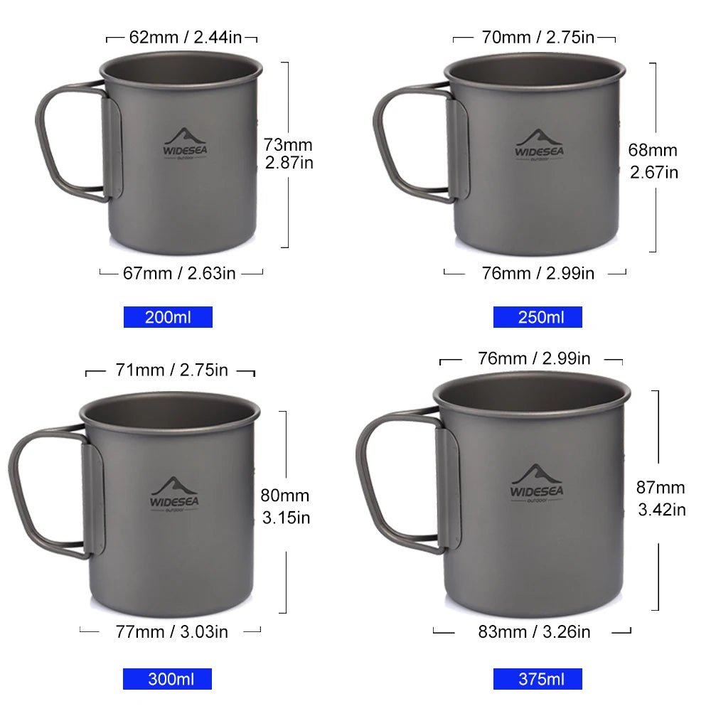 Widesea Camping Mug Titanium Cup Tourist Tableware Picnic Utensils Outdoor Kitchen Equipment Travel Cooking Set Cookware Hiking