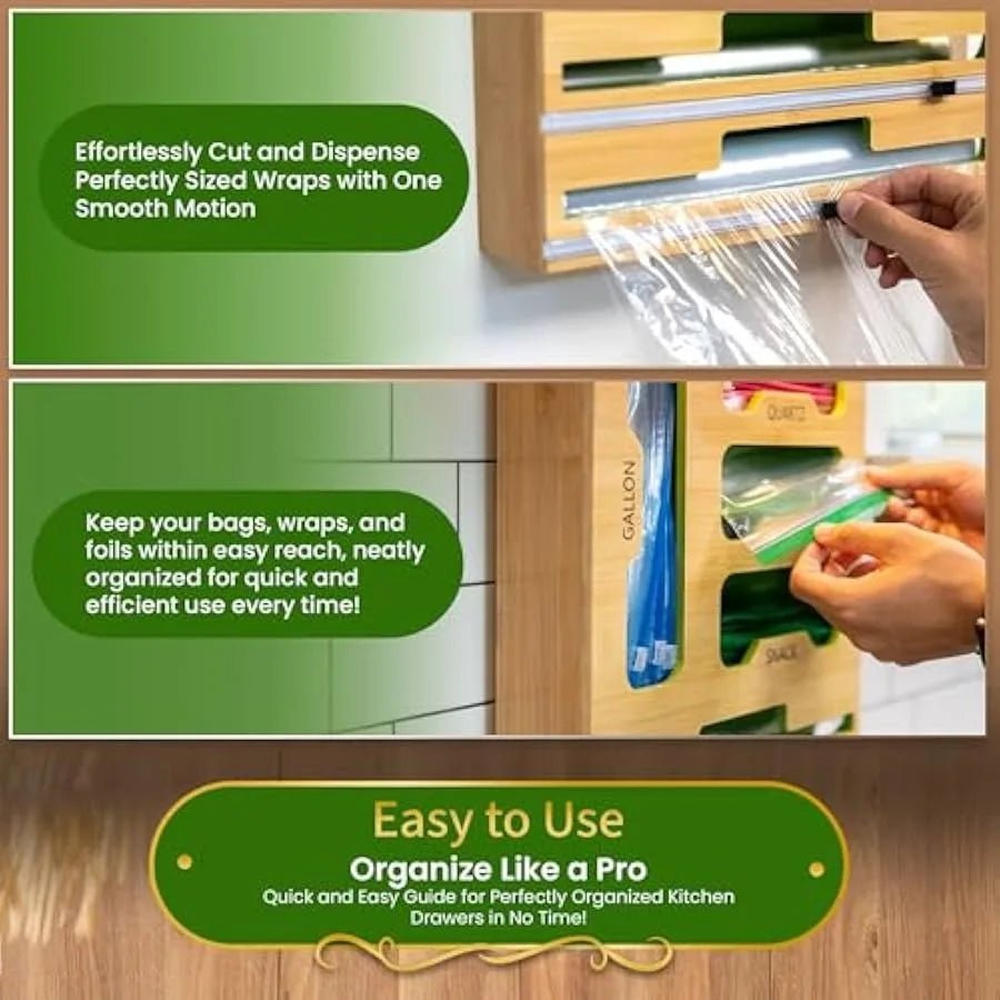 Ziplock Bag Organizer – Bamboo Drawer Storage with Cutter