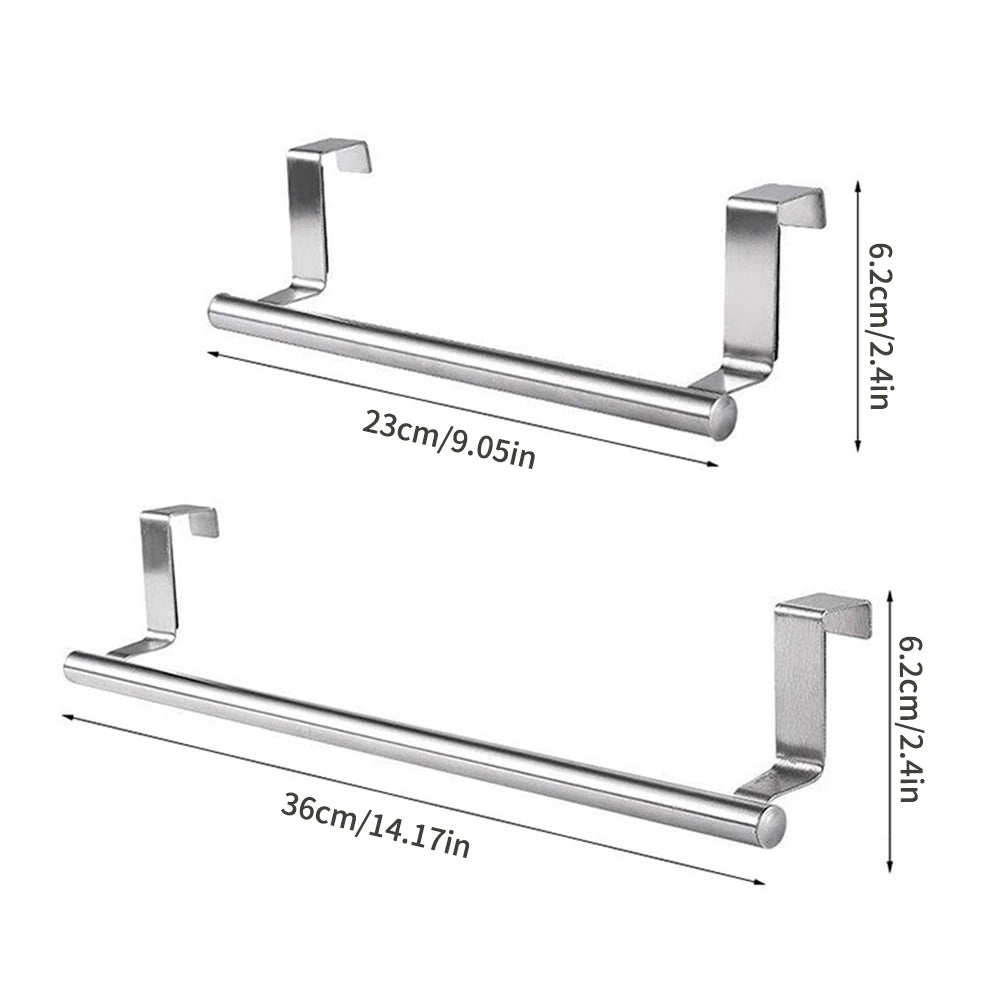 1 Towel Hanging Rod For Home Door, Non - Punching Stainless Steel Towel Rack, Bathroom, Kitchen Single Bar Towel Rod, Silver - Youlander