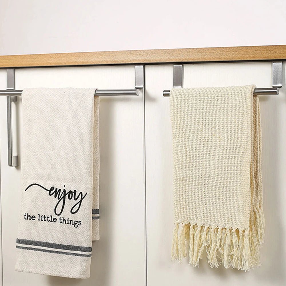 1 Towel Hanging Rod For Home Door, Non - Punching Stainless Steel Towel Rack, Bathroom, Kitchen Single Bar Towel Rod, Silver - Youlander