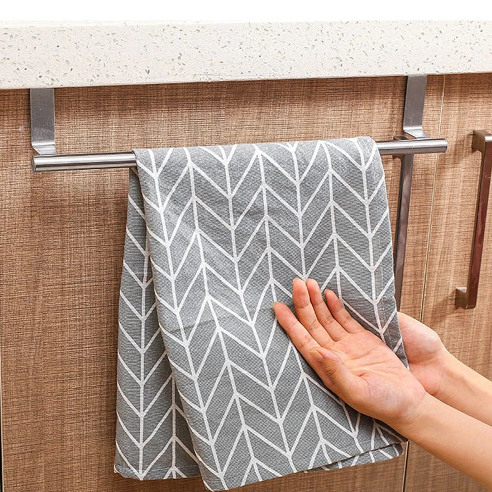 1 Towel Hanging Rod For Home Door, Non - Punching Stainless Steel Towel Rack, Bathroom, Kitchen Single Bar Towel Rod, Silver - Youlander